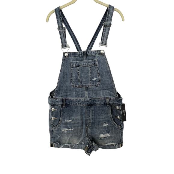 Silent New York Size 27 NEW Shortalls Short Overalls Denim Medium Wash Pockets - Picture 2 of 5